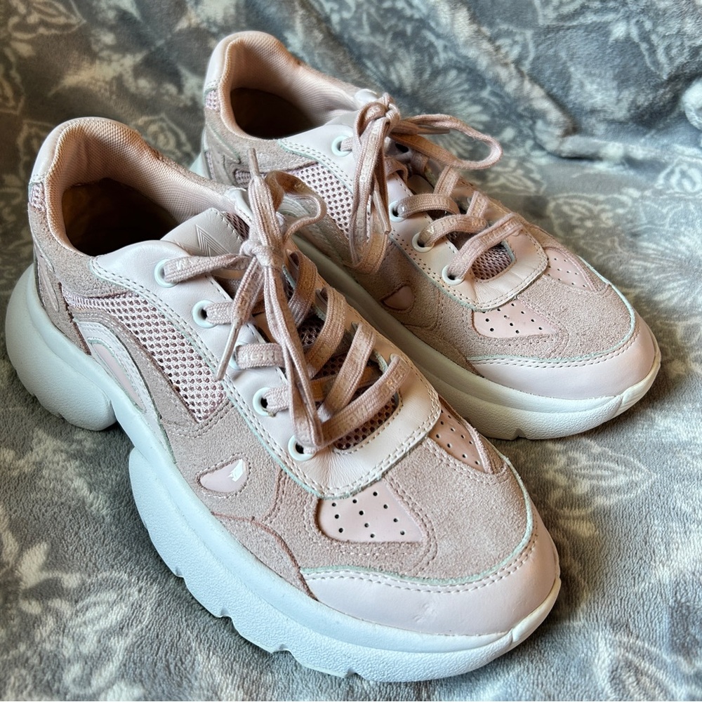 Maje Women’s Sneakers Faster Leather and Suede Trainers Pink Size 39 FR 8.5 US